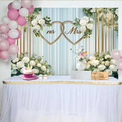 Lofaris Fond de Mariage Élégant Fleurs Blanches Mr et Mrs, Cœurs d'Or pour Cérémonie