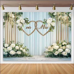 Lofaris Fond de Mariage Élégant Fleurs Blanches Mr et Mrs, Cœurs d'Or pour Cérémonie