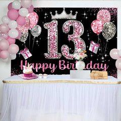 Lofaris Fond 13e Anniversaire Paillettes Roses, Official Teenager Couronne Argent