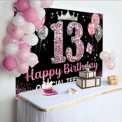 Lofaris Fond 13e Anniversaire Paillettes Roses, Official Teenager Couronne Argent