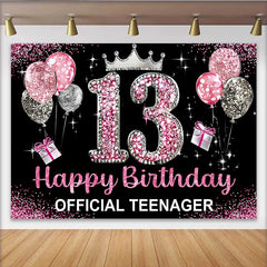 Lofaris Fond 13e Anniversaire Paillettes Roses, Official Teenager Couronne Argent