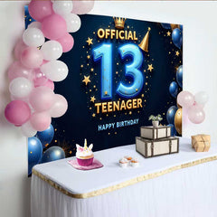 Lofaris Fond 13e Anniversaire 3D Bleu et Or, Étape Royale Official Teenager