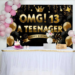Lofaris Fond 13e Anniversaire OMG Noir et Or, Décoration Étape A Teenager