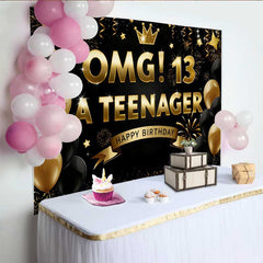 Lofaris Fond 13e Anniversaire OMG Noir et Or, Décoration Étape A Teenager