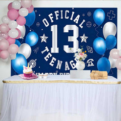 Lofaris Fond 13e Anniversaire Bleu Blanc, Thème École et Sport Official Teenager