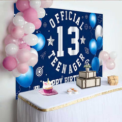Lofaris Fond 13e Anniversaire Bleu Blanc, Thème École et Sport Official Teenager