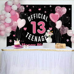 Lofaris Fond 13e Anniversaire Cœurs Pailletés Roses, Étape Official 13 Teenager