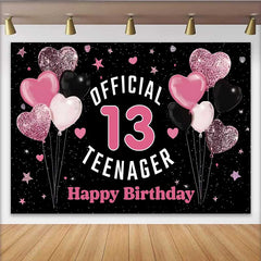 Lofaris Fond 13e Anniversaire Cœurs Pailletés Roses, Étape Official 13 Teenager