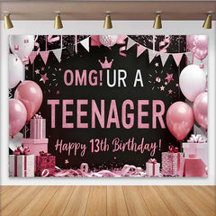 Lofaris Fond OMG UR A TEENAGER Rose et Noir, Décoration de Fête 13e Anniversaire