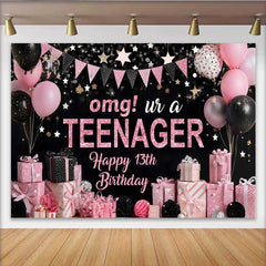 Lofaris Fond OMG UR A TEENAGER Paillettes Roses, Décoration Cadeau 13e Anniversaire
