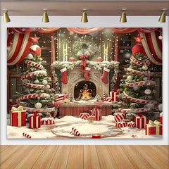 Lofaris Fond Cheminée de Noël et Arbre Sucre d'Orge, Chaussettes et Cadeaux