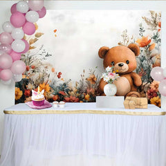 Lofaris Fond Ours en Peluche Aquarelle, Fleurs d'Automne Boho pour Fille