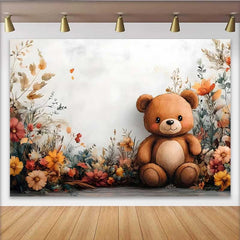 Lofaris Fond Ours en Peluche Aquarelle, Fleurs d'Automne Boho pour Fille