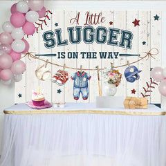 Lofaris Fond Baby Shower Little Slugger, Décoration Thème Baseball Garçon