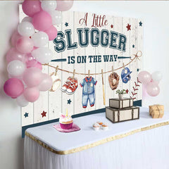 Lofaris Fond Baby Shower Little Slugger, Décoration Thème Baseball Garçon