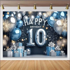 Lofaris Fond 10e Anniversaire Moderne Bleu et Argent, Chiffre et Cadeau