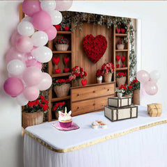 Lofaris Fond Rose de Cœur Romantique, Mur en Bois et Décor Floral