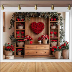 Lofaris Fond Rose de Cœur Romantique, Mur en Bois et Décor Floral