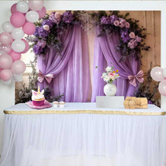 Lofaris Fond de Mariage Violet Élégant, Arche Florale et Drapé Lavande