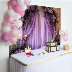 Lofaris Fond de Mariage Violet Élégant, Arche Florale et Drapé Lavande