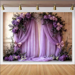 Lofaris Fond de Mariage Violet Élégant, Arche Florale et Drapé Lavande