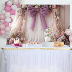 Lofaris Fond de Mariage Floral Doux, Drapé Rose et Lavande avec Nœud Violet