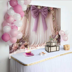 Lofaris Fond de Mariage Floral Doux, Drapé Rose et Lavande avec Nœud Violet