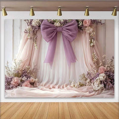 Lofaris Fond de Mariage Floral Doux, Drapé Rose et Lavande avec Nœud Violet