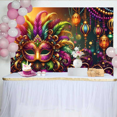 Lofaris Fond Célébration Mardi Gras Chaleureux, Masque et Lanterne Dorée