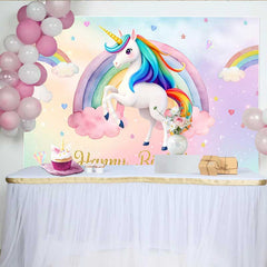 Lofaris Fond Licorne Aquarelle Arc-en-ciel, Nuages et Étoiles d'Anniversaire
