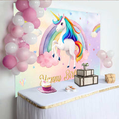 Lofaris Fond Licorne Aquarelle Arc-en-ciel, Nuages et Étoiles d'Anniversaire