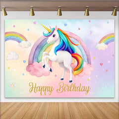 Lofaris Fond Licorne Aquarelle Arc-en-ciel, Nuages et Étoiles d'Anniversaire