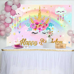 Lofaris Fond Visage de Licorne Floral, Nuages de Cœurs et Corne d'Or