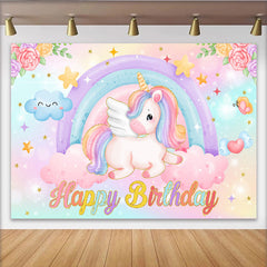 Lofaris Toile de Fond Licorne Pastel Arc-en-ciel, Licorne Volante et Nuage Souriant pour Fille