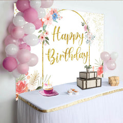 Lofaris Toile de Fond Anniversaire Arche Florale Élégante, Fleurs Rose et Bleu pour Femmes