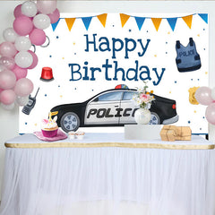 Lofaris Toile de Fond Anniversaire Voiture de Police et Équipement, Décoration de Fête pour Garçon