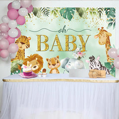 Lofaris Toile de Fond Baby Shower Animaux de la Jungle Safari, Verdure Tropicale et Oh Baby Or