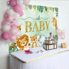 Lofaris Toile de Fond Baby Shower Animaux de la Jungle Safari, Verdure Tropicale et Oh Baby Or