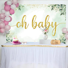 Lofaris Toile de Fond Baby Shower Eucalyptus et Paillettes Or, Décoration Élégante Oh Baby