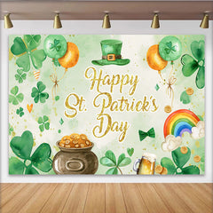 Lofaris Toile de Fond Aquarelle Saint-Patrick Trèfle et Or, Décor Élégant de Fête