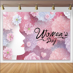 Lofaris Toile de Fond Journée de la Femme, Silhouette Profil Femme Fleurs Roses, Bannière