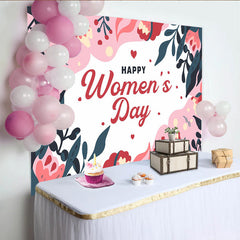 Lofaris Toile de Fond Florale Abstraite Journée de la Femme, Bordure Feuilles Marine et Rose