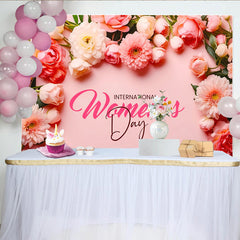 Lofaris Toile de Fond Journée de la Femme, Cadre Floral Rose et Blanc, Bannière Professionnelle