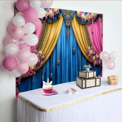 Lofaris Toile de Fond Scène Bijoux Ornés, Rideaux de Théâtre Bleu et Rose, Bannière Gala