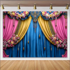 Lofaris Toile de Fond Scène Bijoux Ornés, Rideaux de Théâtre Bleu et Rose, Bannière Gala