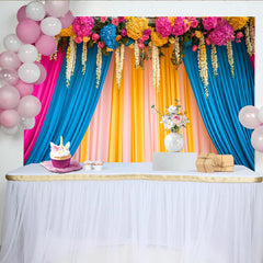 Lofaris Toile de Fond Scène Florale Vibrante, Rideaux Rose Bleu Jaune avec Entête de Fleurs