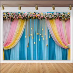 Lofaris Toile de Fond Scène Bleu Sarcelle, Feston Rose Jaune et Fils de Feuilles Dorées