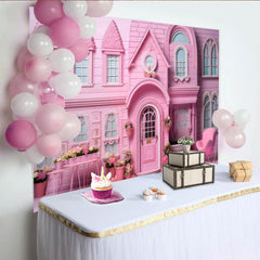 Lofaris Toile de fond Cake Smash maison de ville rose, Fond photographique élégante jardinière