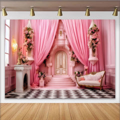 Lofaris Toile de fond Cake Smash palais rose, Fond photographique intérieur de château royal