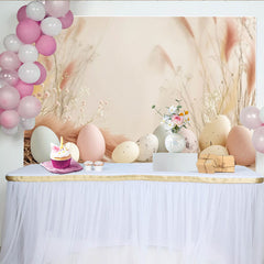 Lofaris Toile de fond œufs de Pâques bohème, Fond photographique herbe de la pampa crème et fleurs séchées